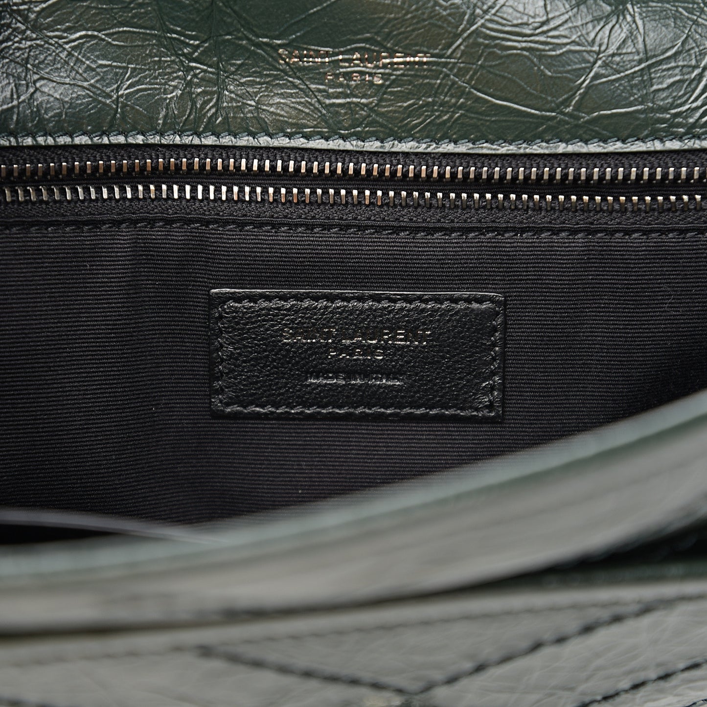 Crinkled Calfskin Matelasse Monogram Medium Niki Chain Satchel Military Olive
