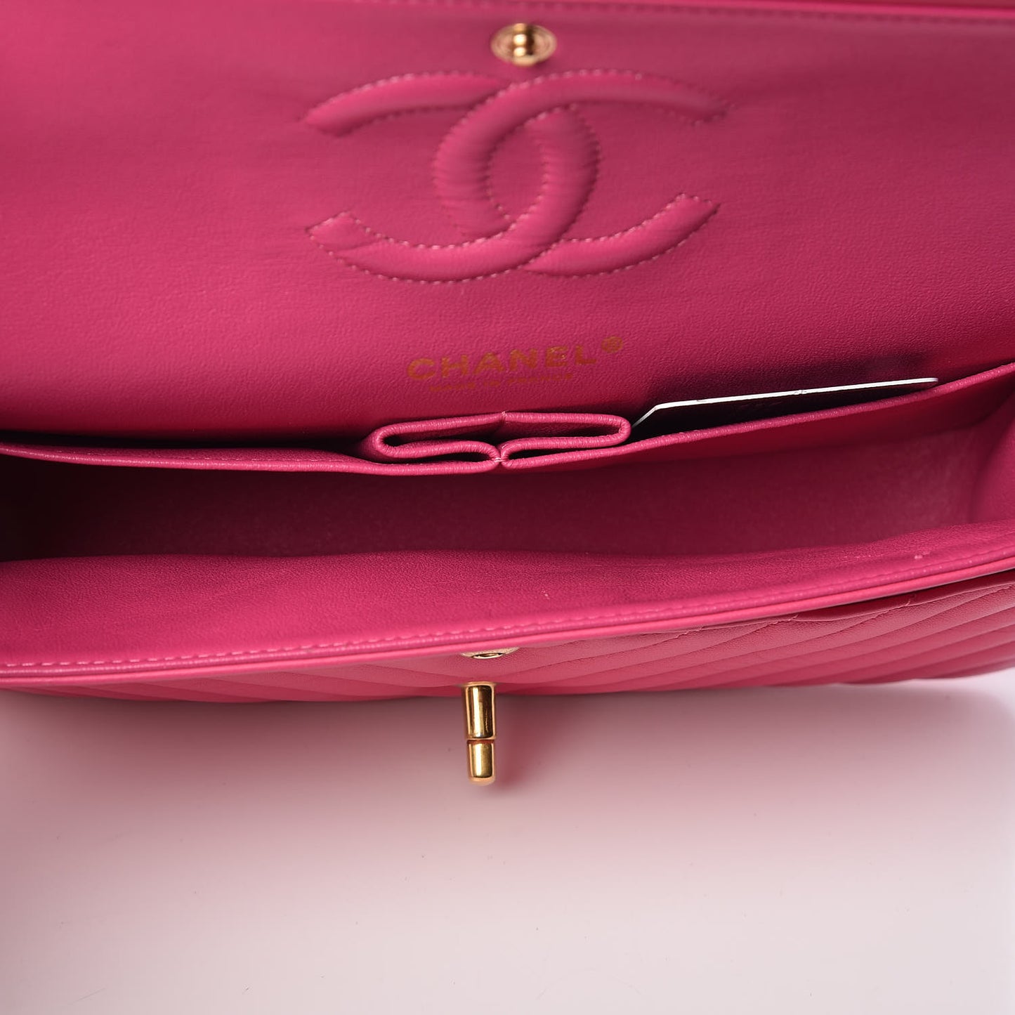 Lambskin Chevron Quilted Medium Double Flap Pink