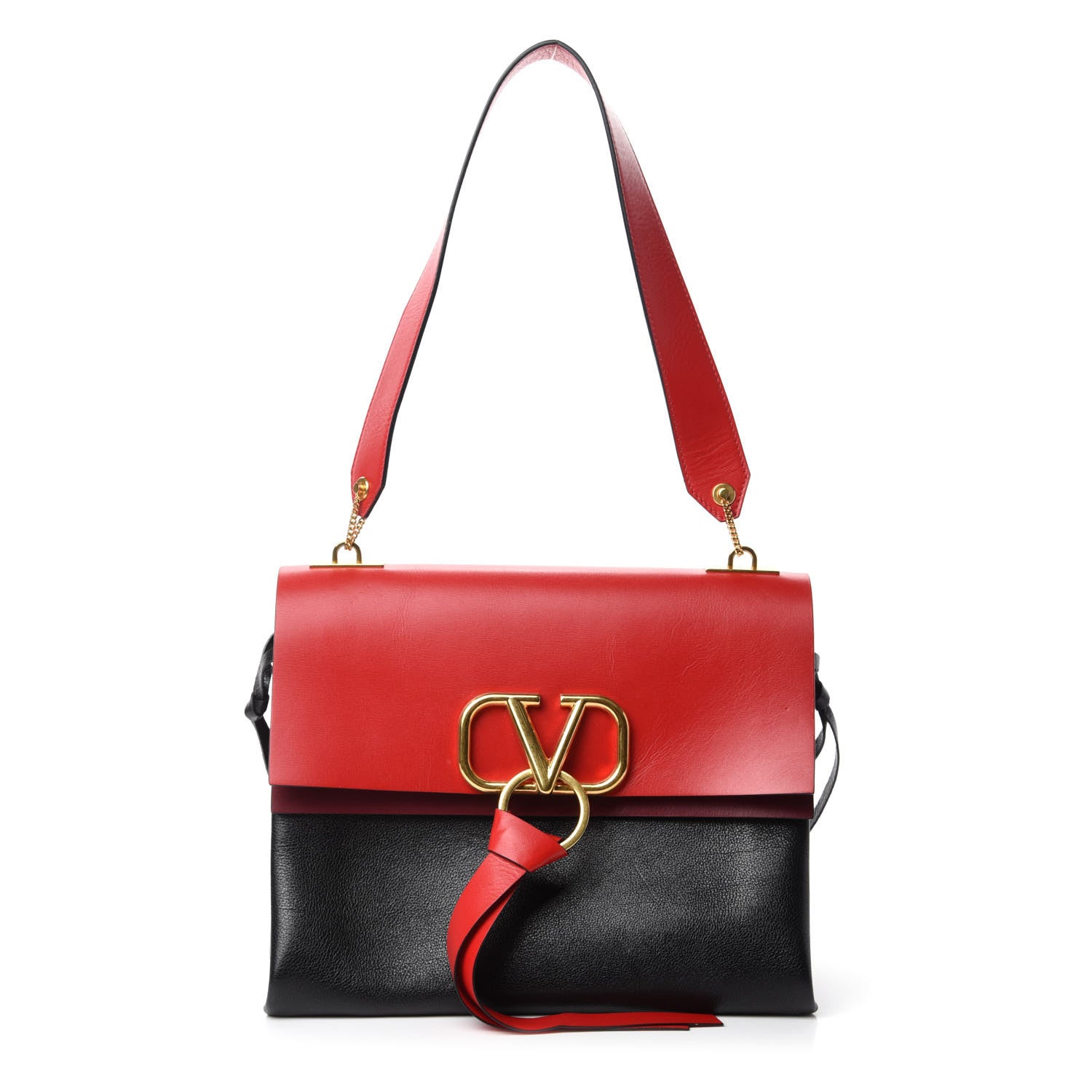 Valentino Garavani Smooth Calfskin Medium Vring Shoulder Bag Rouge Pur Cerise Black 1 of 11