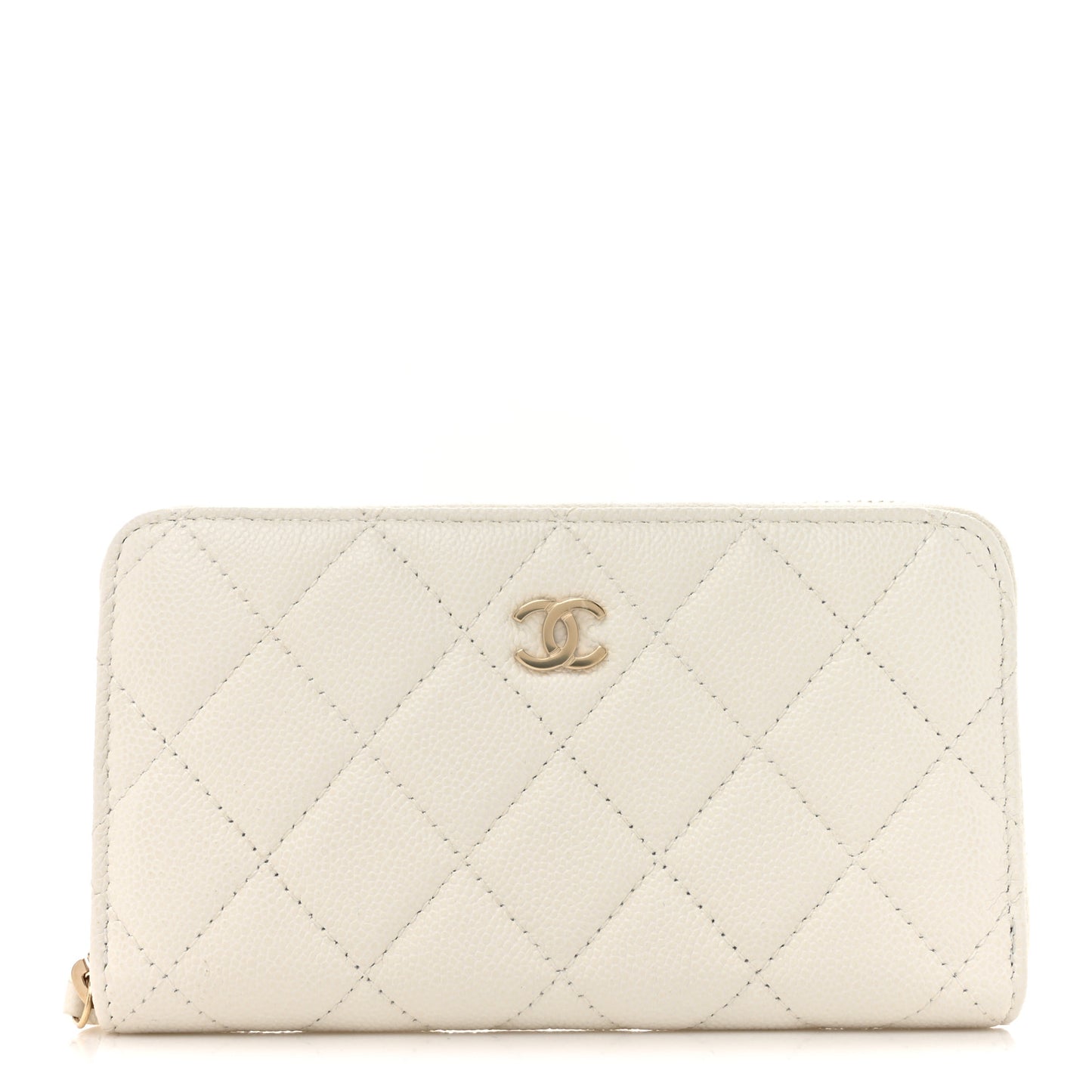 Caviar Quilted CC Medium Zip Around Wallet White