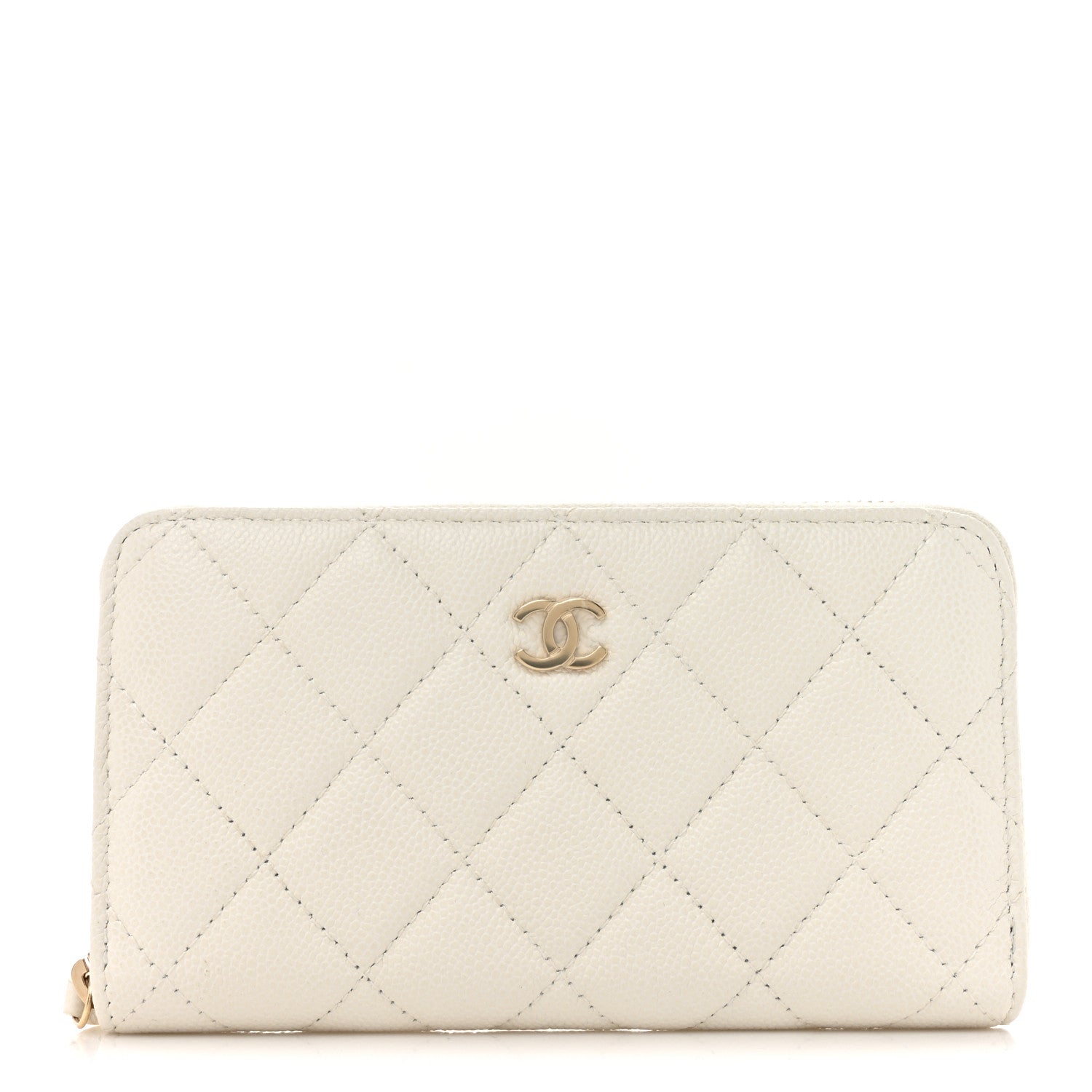 Chanel Caviar Quilted CC Medium Zip Around Wallet White 1 of 9