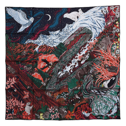 Hermes Silk Into the Canadian Wild Scarf 90 Vert Corail Bordeaux 1 of 4
