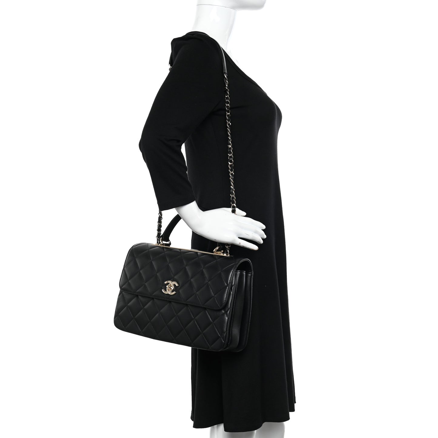 Lambskin Quilted Medium Trendy CC Flap Dual Handle Bag Black