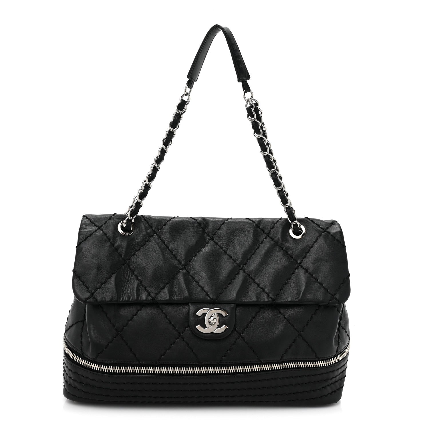 Chanel Calfskin Stitched Large Expandable Flap Bag Black 1 of 15