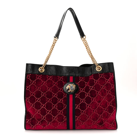 Velvet GG Monogram Large Rajah Chain Tote Red Cipria Black