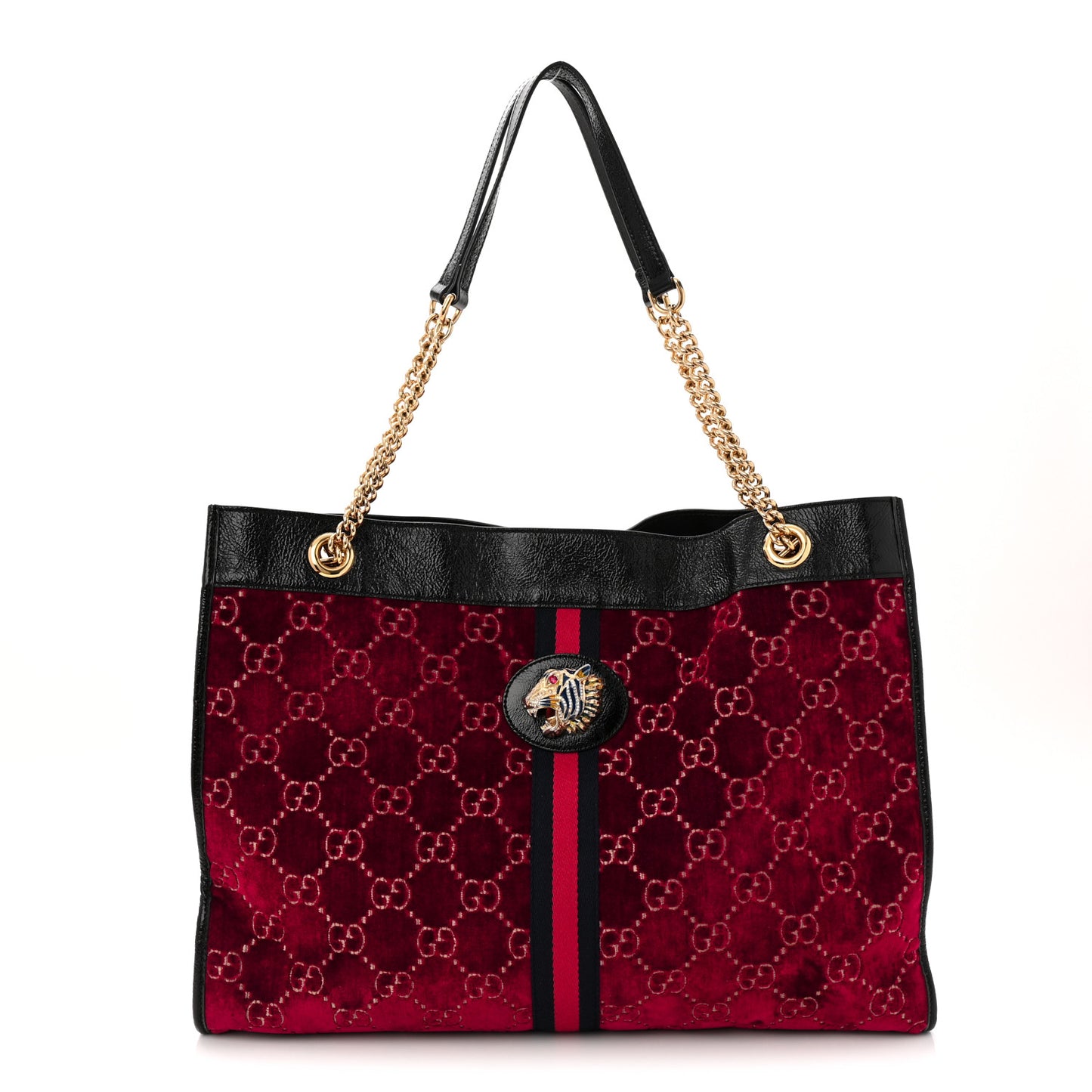 Velvet GG Monogram Large Rajah Chain Tote Red Cipria Black