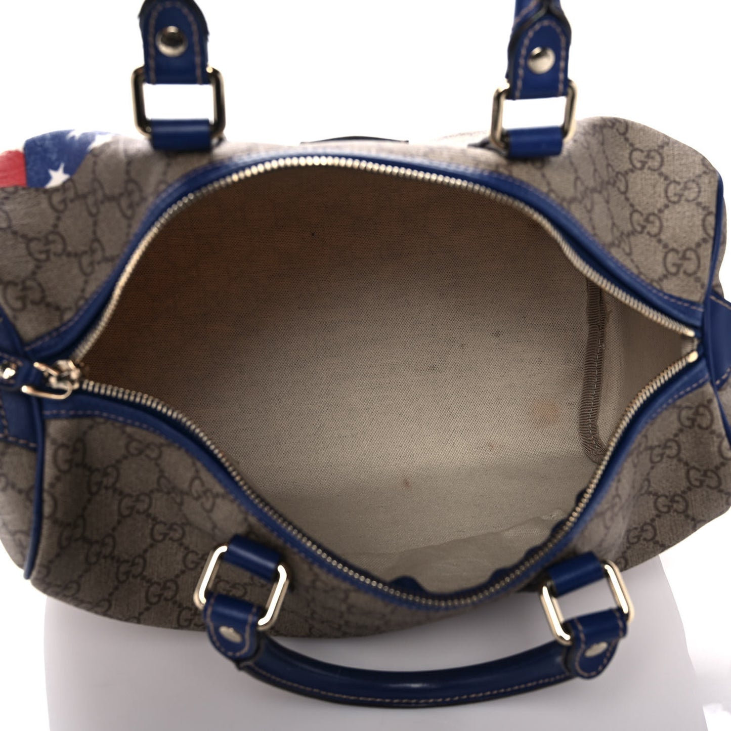 GG Plus Monogram Medium Boston USA Flag Unicef Duffle Blue