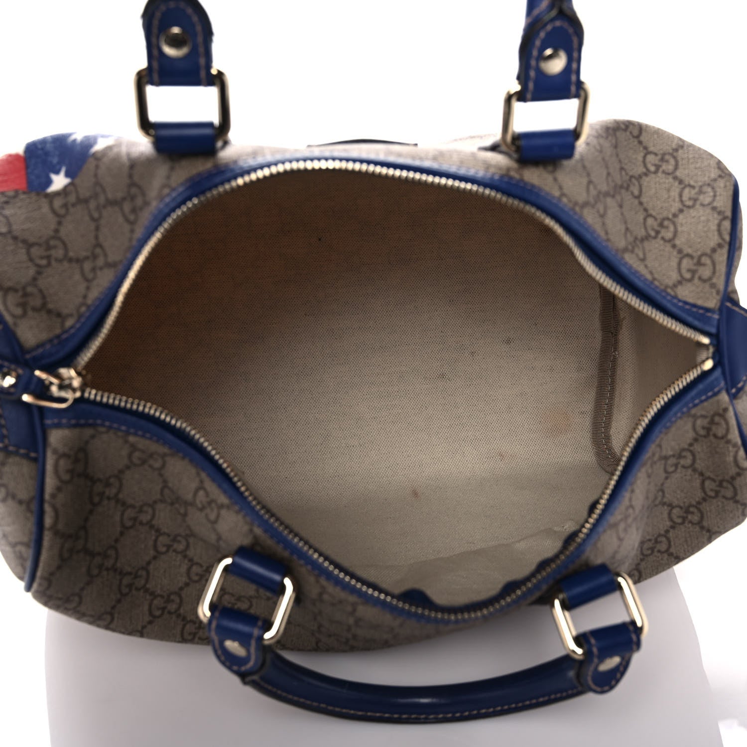 Gucci GG Plus Monogram Medium Boston USA Flag Unicef Duffle Blue 5 of 18