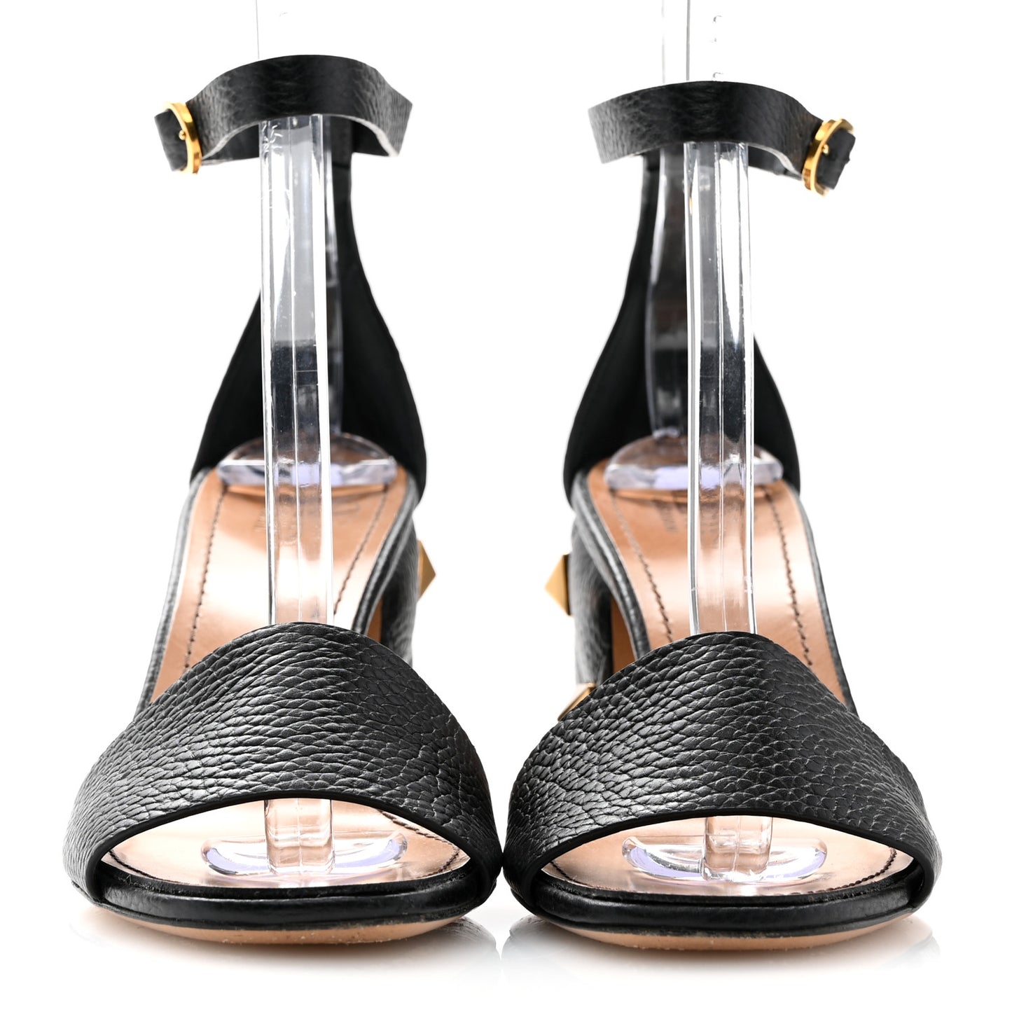 Grained Calfskin Roman Stud Ankle Strap 75mm Sandals 37 Black
