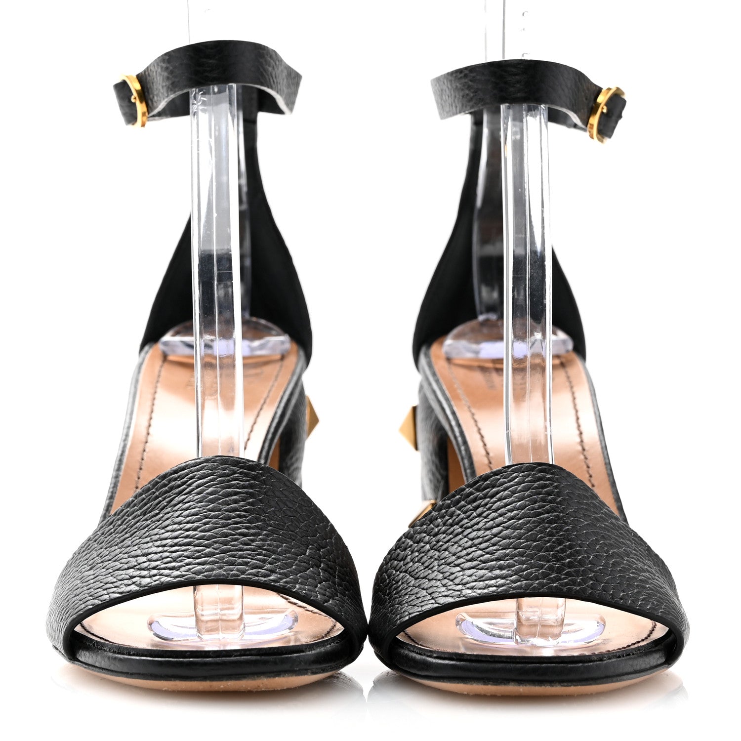 Valentino Garavani Grained Calfskin Roman Stud Ankle Strap 75mm Sandals 37 Black 3 of 11