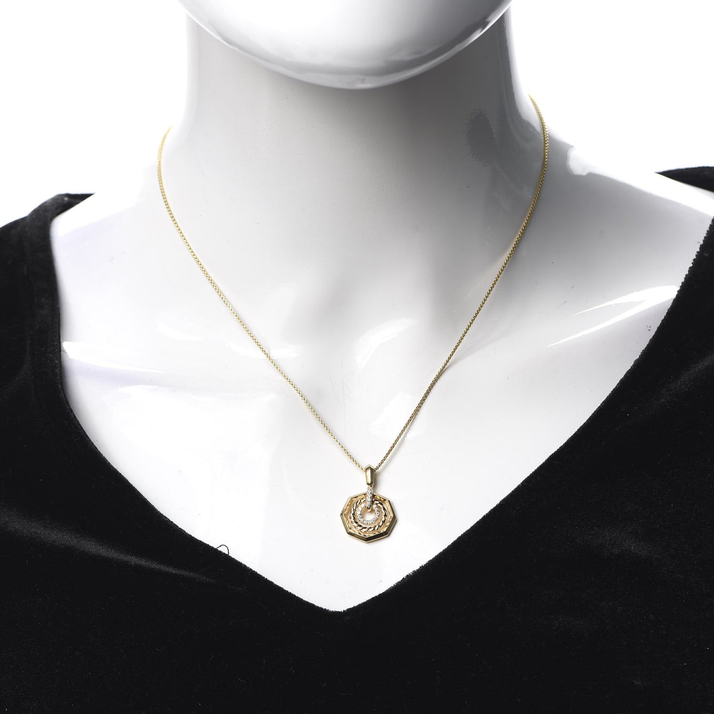 18K Yellow Gold Diamond 16mm Stax Pendant Necklace