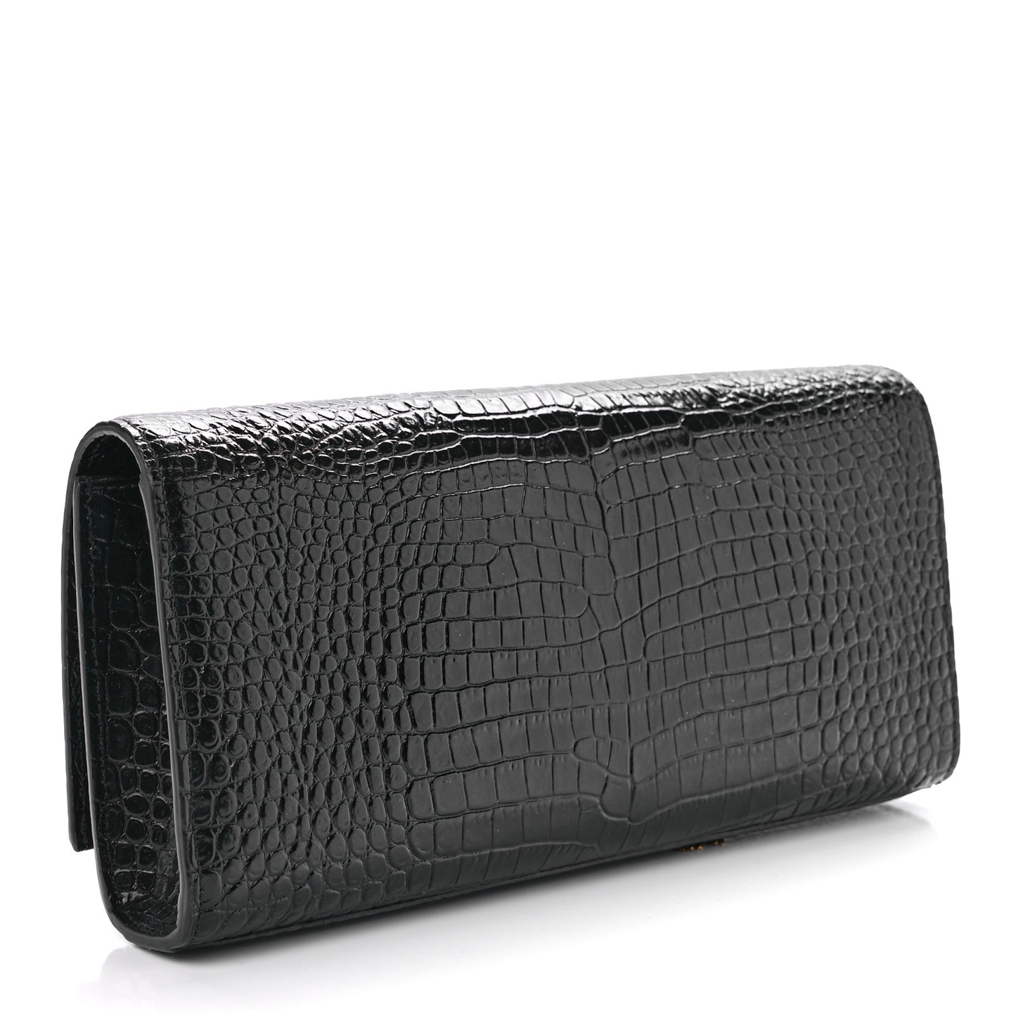 Calfskin Crocodile Embossed Classic Monogram Tassel Clutch Black