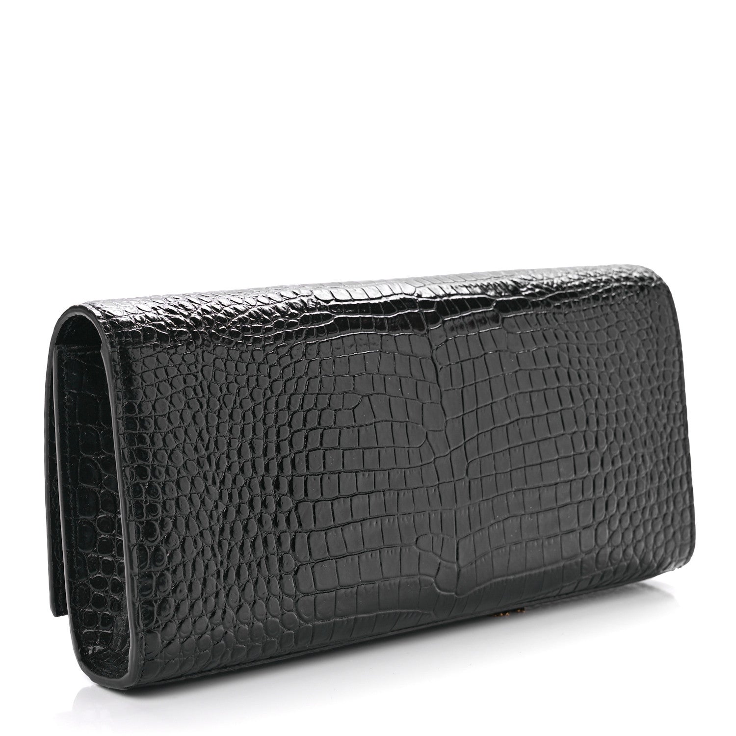 Saint Laurent Calfskin Crocodile Embossed Classic Monogram Tassel Clutch Black 3 of 8