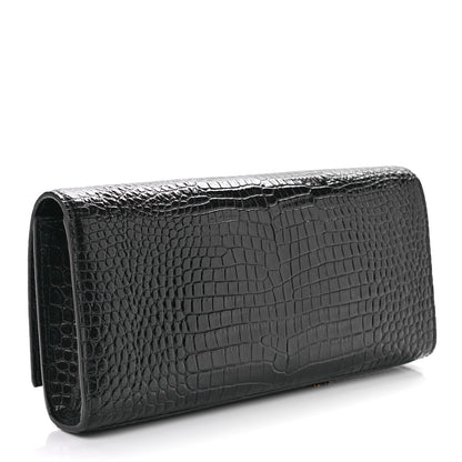 Saint Laurent Calfskin Crocodile Embossed Classic Monogram Tassel Clutch Black 3 of 8