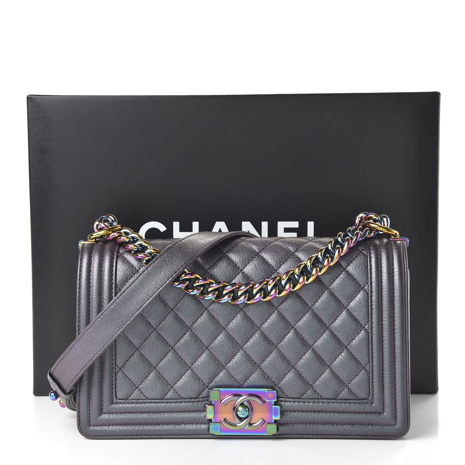 Chanel Iridescent Goatskin Quilted Medium Boy Flap Purple 11 of 11