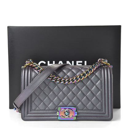 Chanel Iridescent Goatskin Quilted Medium Boy Flap Purple 11 of 11