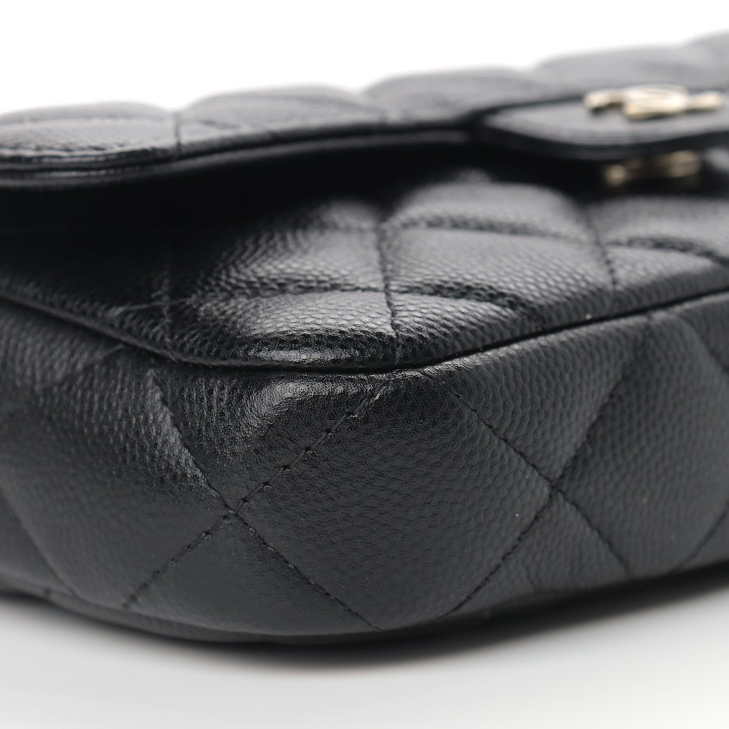 Caviar Quilted Flap Phone Holder With Chain Black