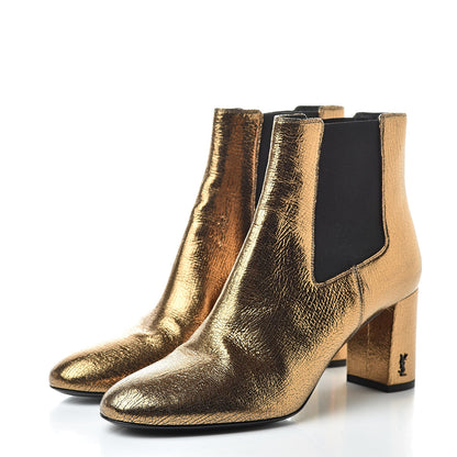 Saint Laurent Metallic Cracked Loulou Pin Booties 38.5 Copper 3 of 8