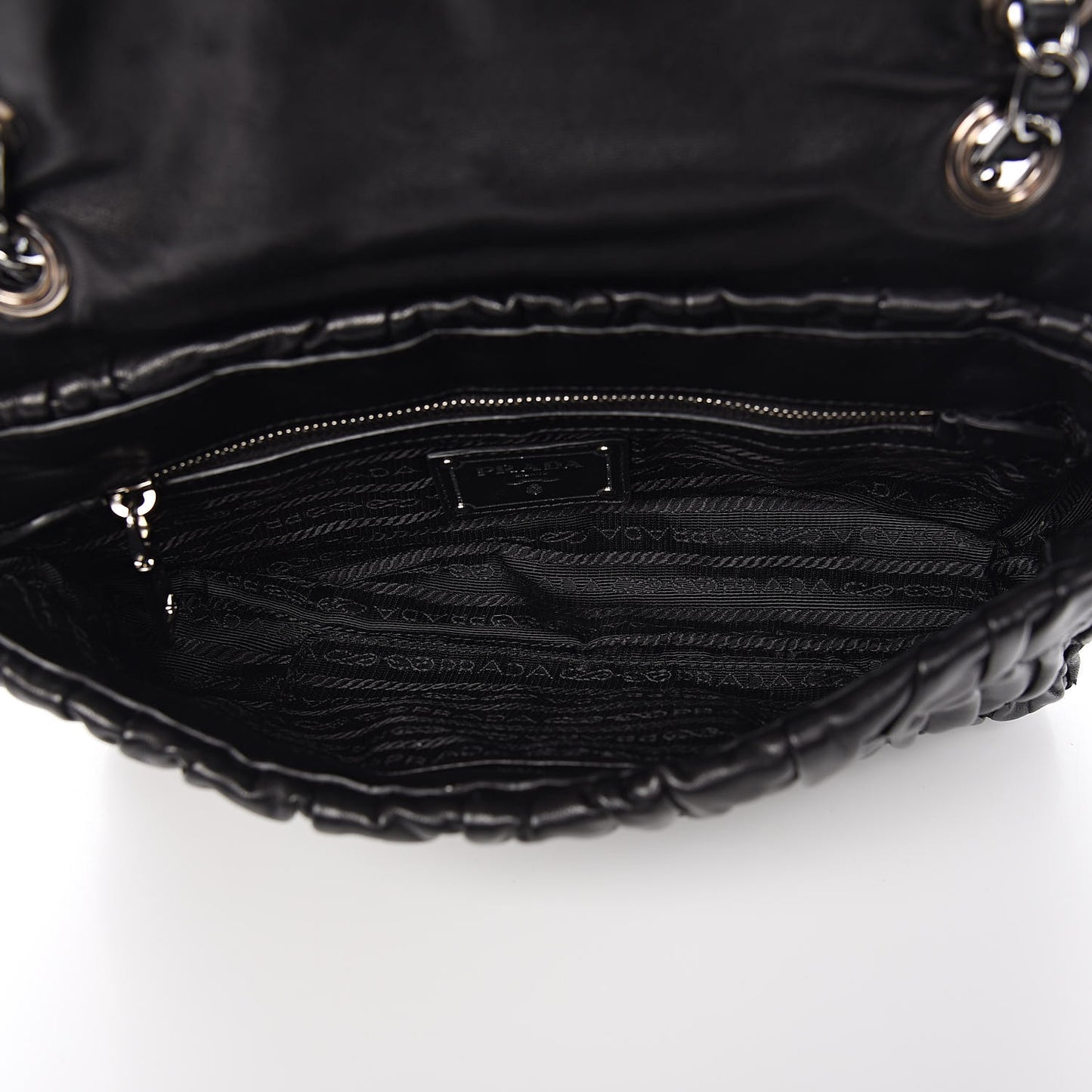 Nappa Gaufre Flap Chain Shoulder Bag Black