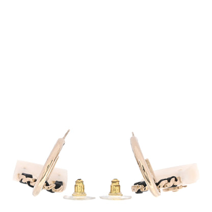 Chanel Metal Resin Calfskin Quilted CC Turnlock Chain Bag Earrings Gold Pearly White 3 of 5