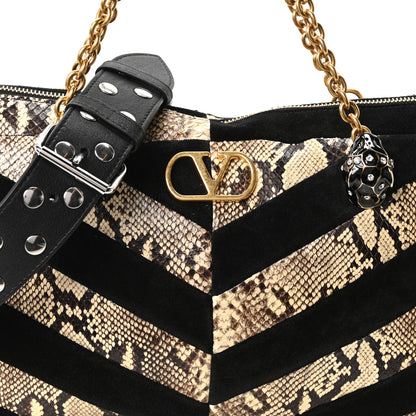 Valentino Garavani Suede Snakeskin Chevron Patchwork Medium Panthea Bag Tundra 8 of 10