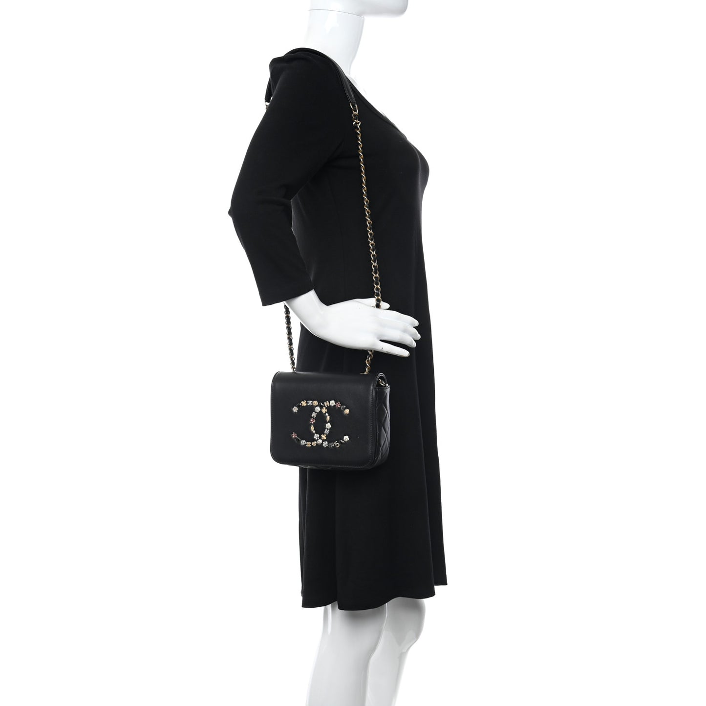 Lambskin Quilted Lucky Charms CC Crossbody Messenger Flap Black