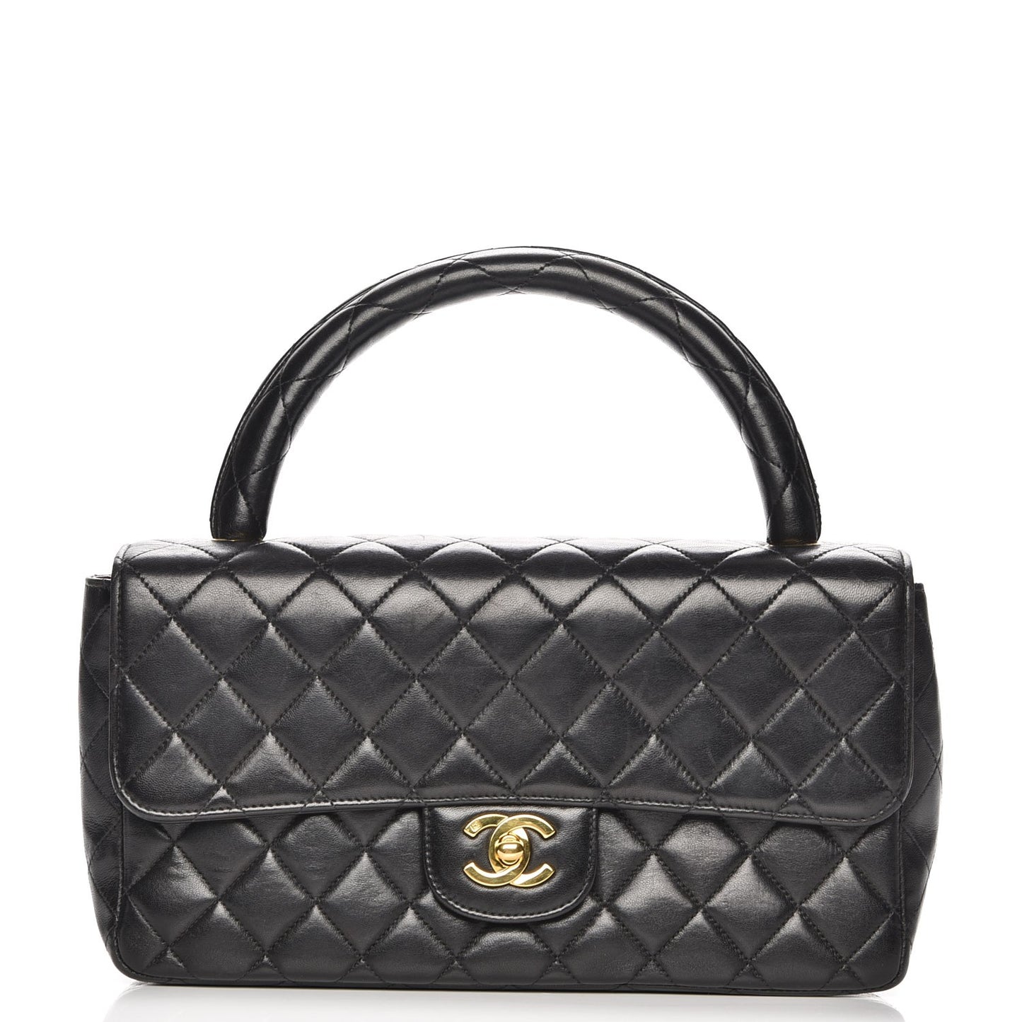 Lambskin Quilted Medium Rectangular Kelly Flap Bag Black