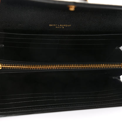 Saint Laurent Grain De Poudre Matelasse Chevron Monogram Flap Wallet Black 5 of 7
