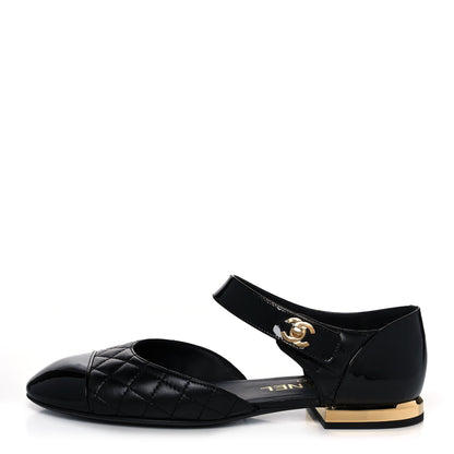 Chanel Patent Lambskin Quilted Cap Toe Ballerina Flats 37 Black 1 of 9