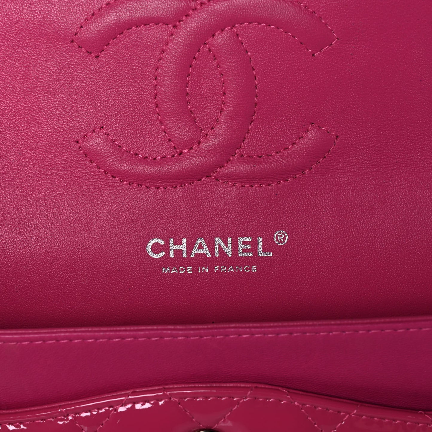 Patent Quilted Medium Double Flap Fuchsia
