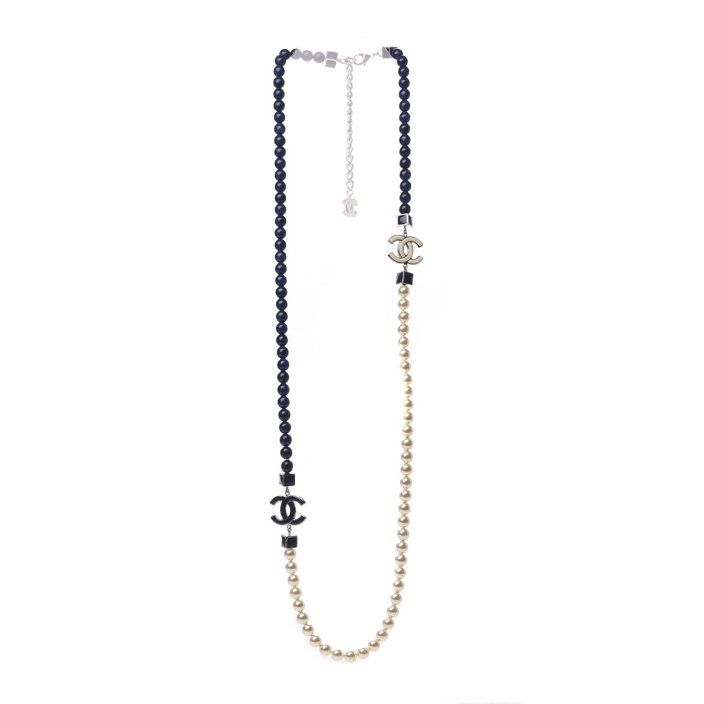 Pearl CC Long Necklace Pearly White Blue