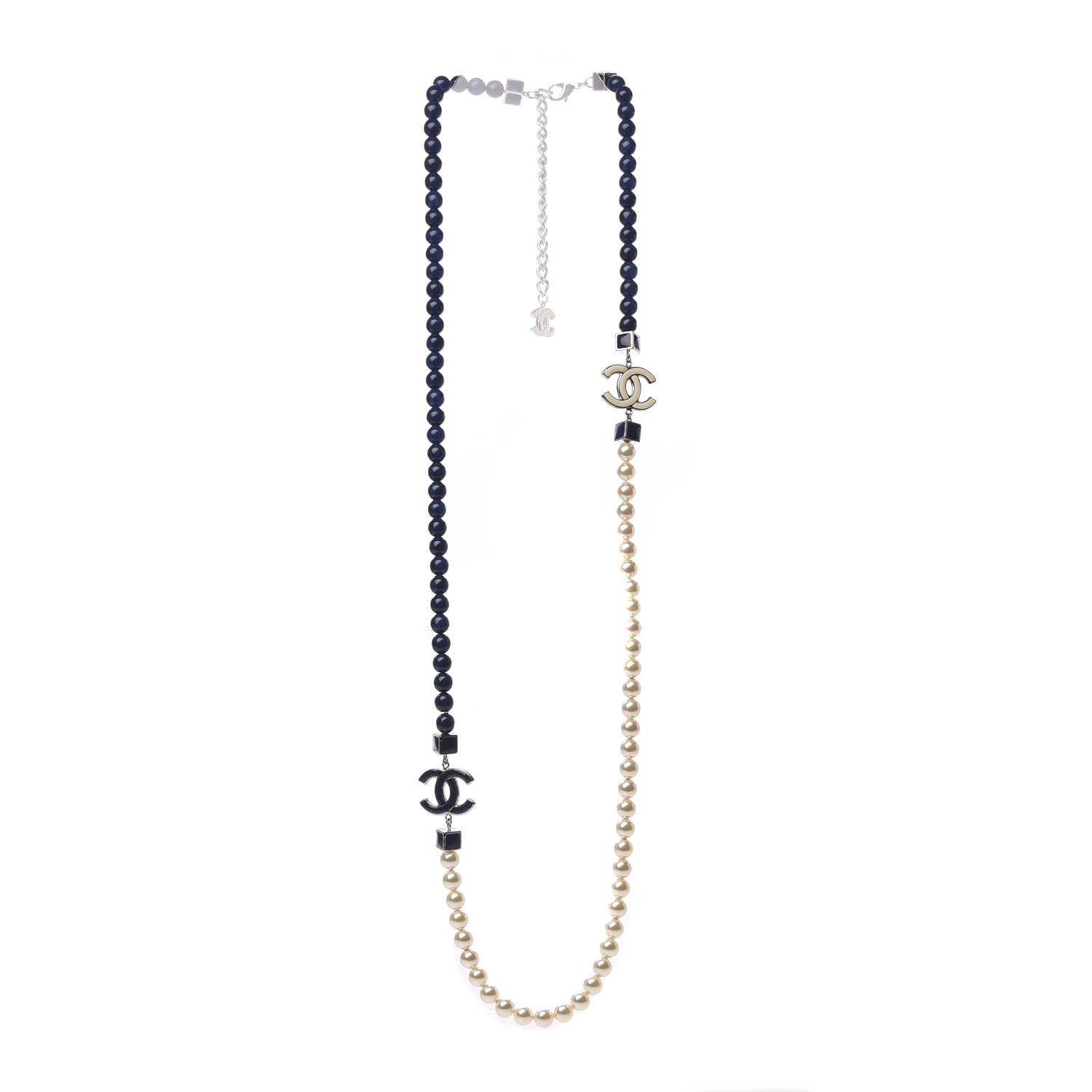 Chanel Pearl CC Long Necklace Pearly White Blue 3 of 4