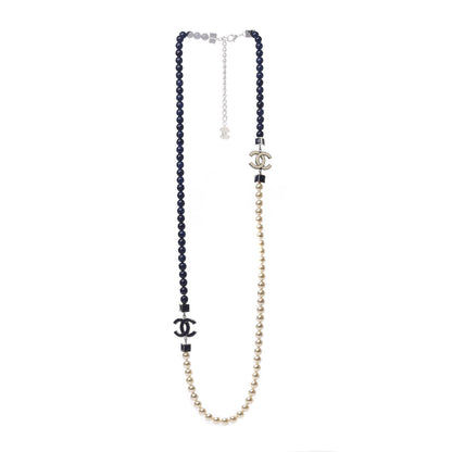 Chanel Pearl CC Long Necklace Pearly White Blue 3 of 4
