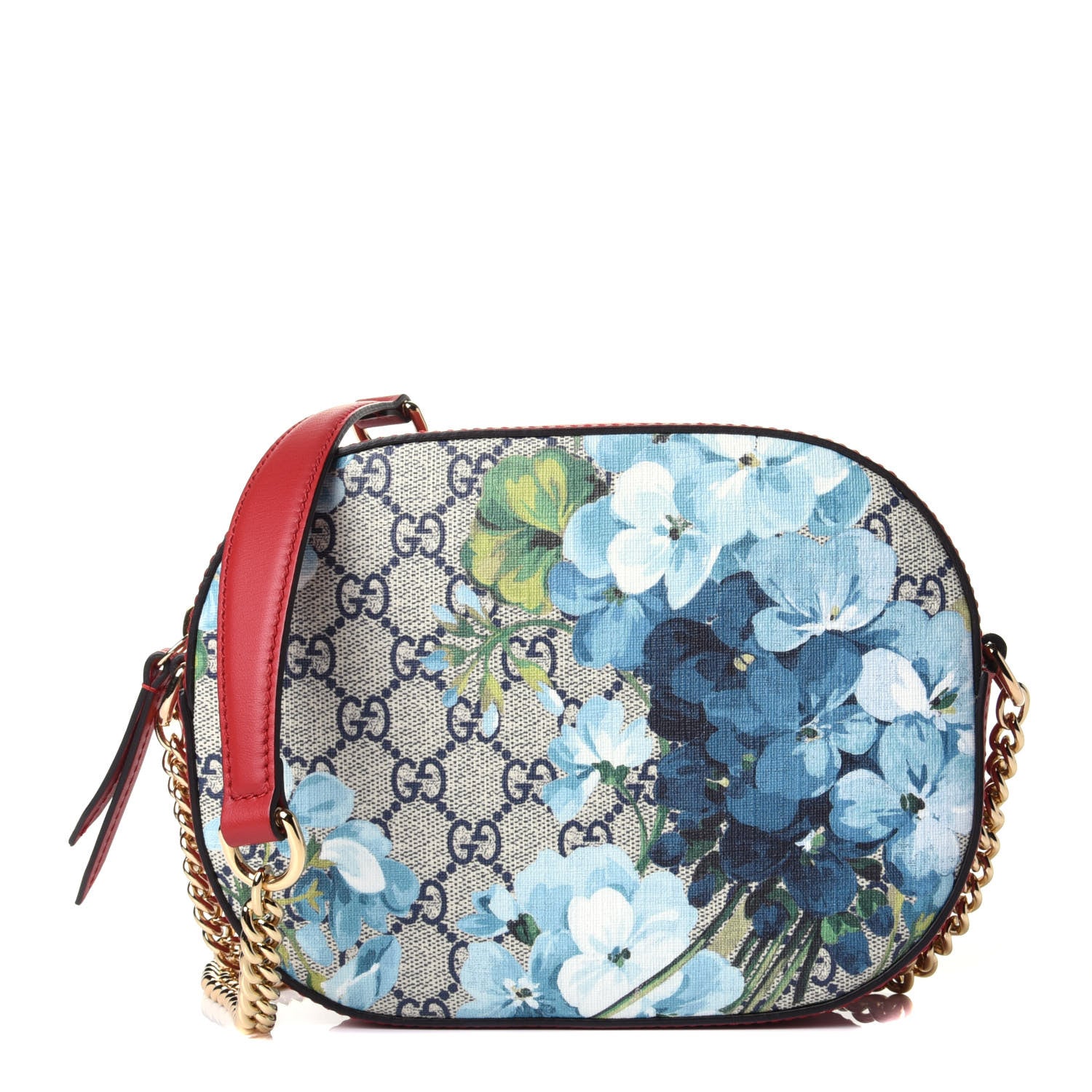 Gucci GG Supreme Monogram Blooms Mini Chain Shoulder Bag Beige Blue Navy Hibiscus Red 1 of 4