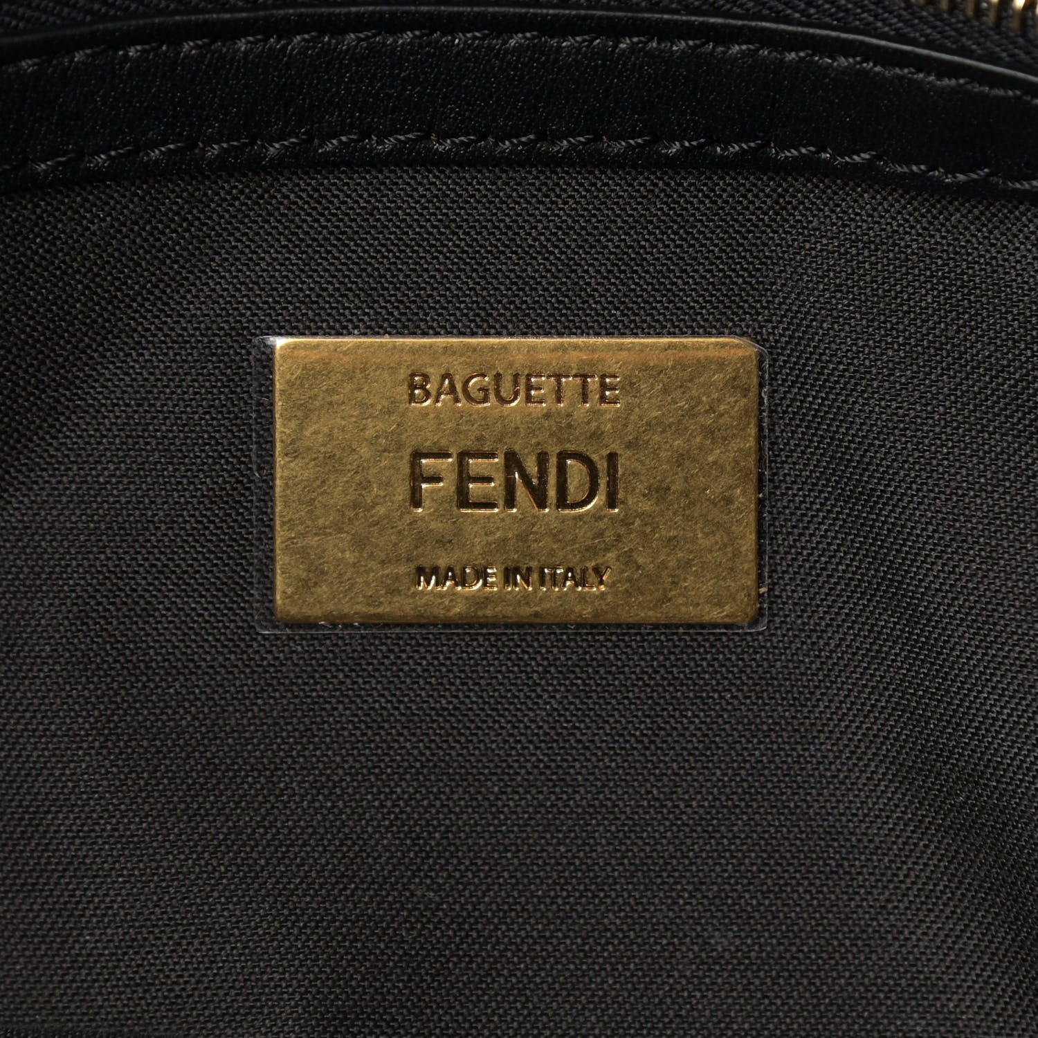 Fendi Shearling Vitello Dolce Macro FF 1974 Baguette Tobacco Black 5 of 11