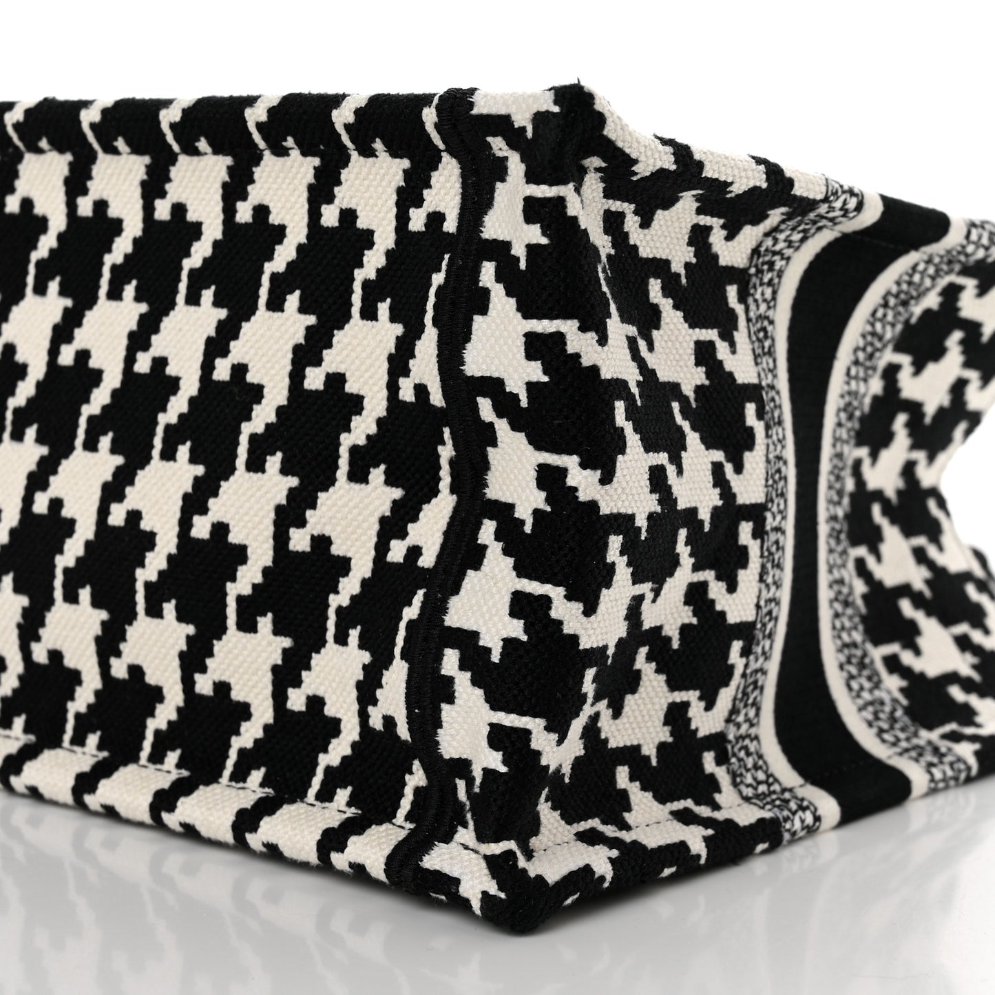 Canvas Houndstooth Embroidered Small Book Tote Black White