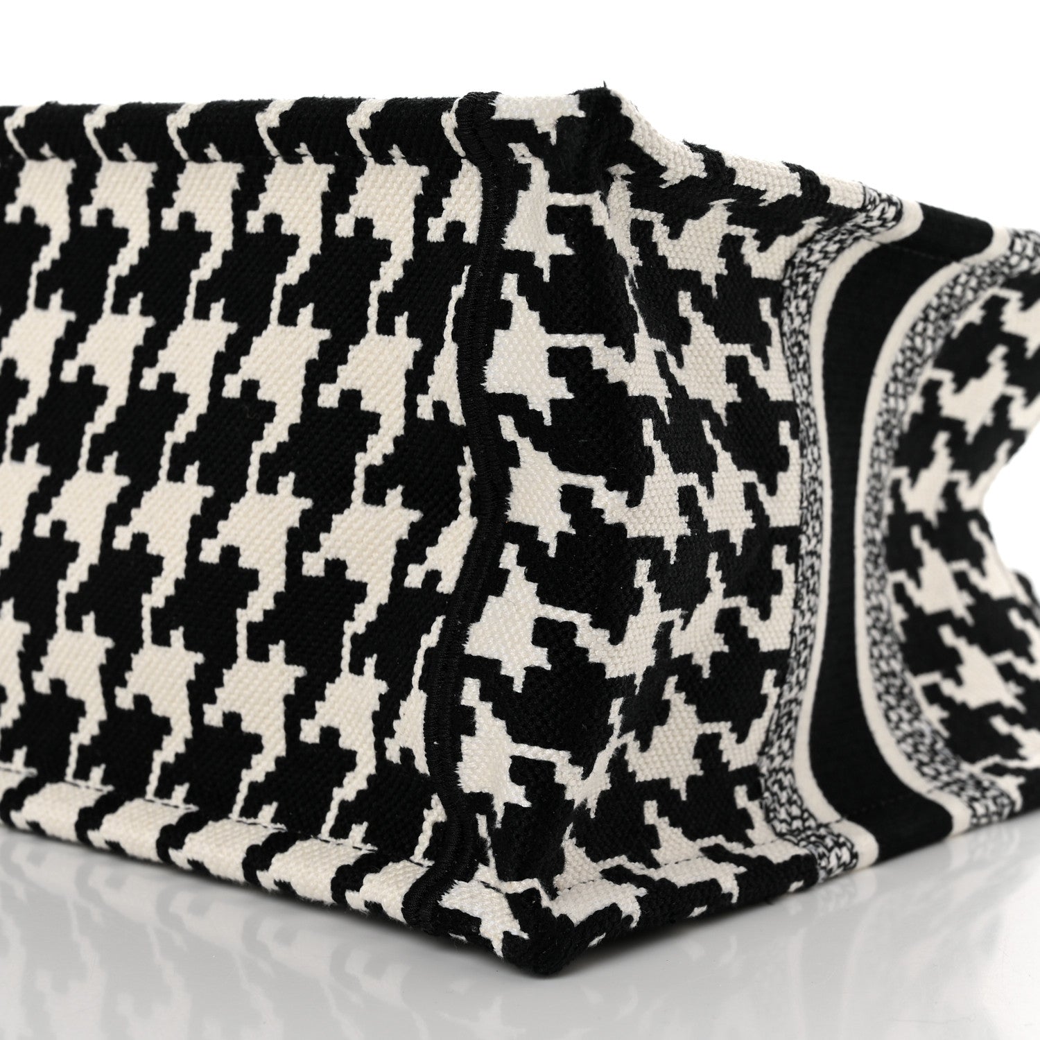 Christian Dior Canvas Houndstooth Embroidered Small Book Tote Black White 10 of 11