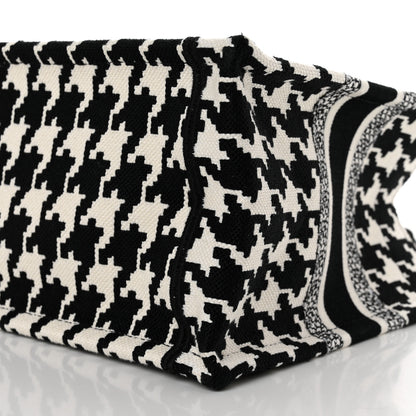Christian Dior Canvas Houndstooth Embroidered Small Book Tote Black White 10 of 11
