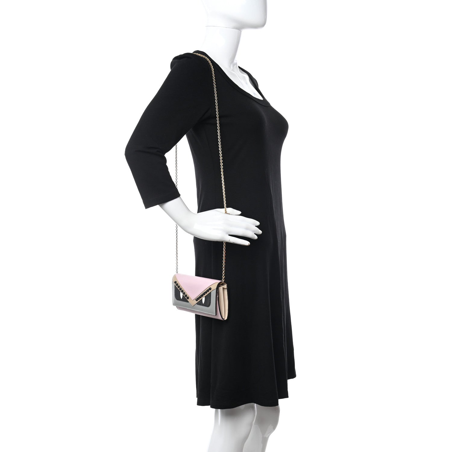 Fendi Vitello Elite Monster Eyes Studded Tube Wallet on Chain Ghiaccio Black Multicolor 2 of 10