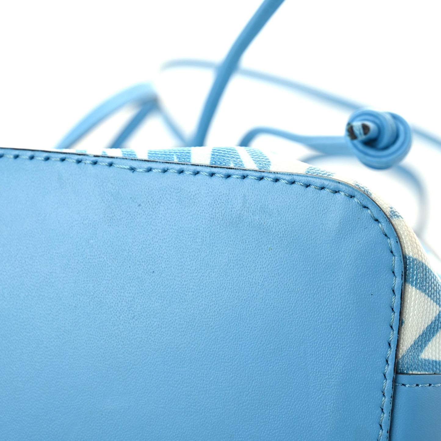 X SARAH COLEMAN Glazed Canvas Vitello King F is Fendi FF Vertigo Mini Mon Tresor Bucket Bag Cyber Blue White
