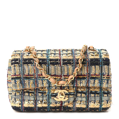 Chanel Tweed Quilted Egyptian Mini Rectangular Flap Green Black 1 of 10