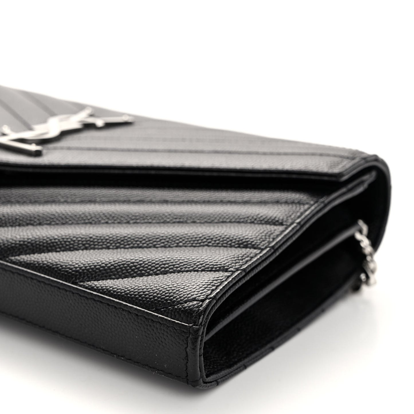 Grain De Poudre Matelasse Chevron Monogram Chain Wallet Black
