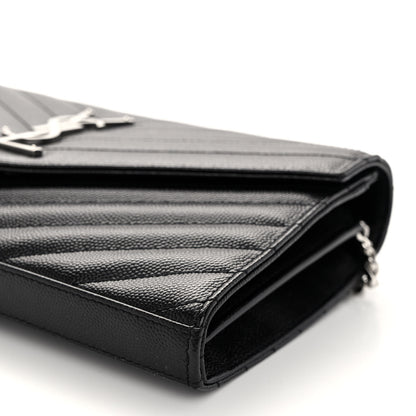 Saint Laurent Grain De Poudre Matelasse Chevron Monogram Chain Wallet Black 9 of 9