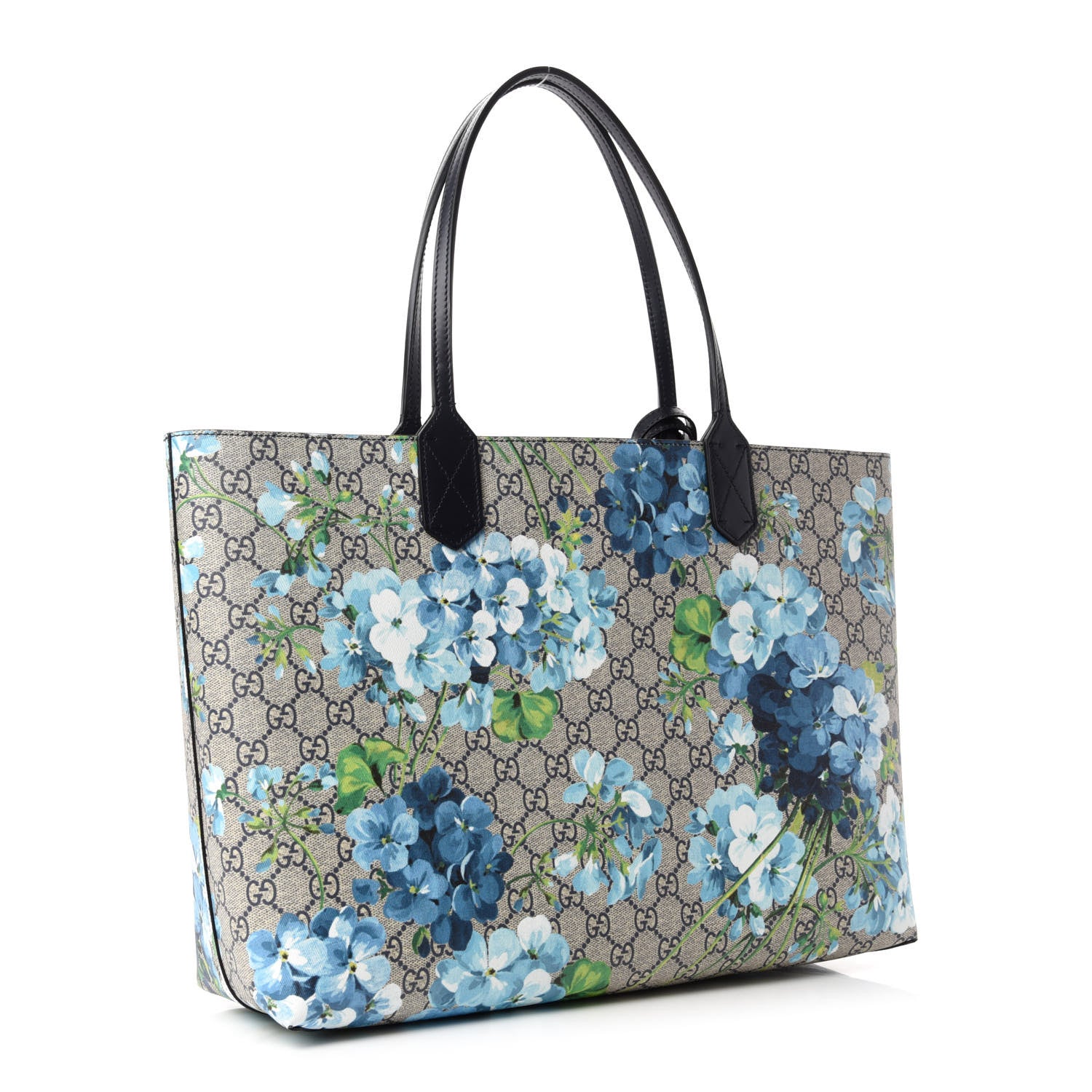 Gucci GG Supreme Monogram Blooms Medium Reversible Tote Beige Blue Navy 3 of 16