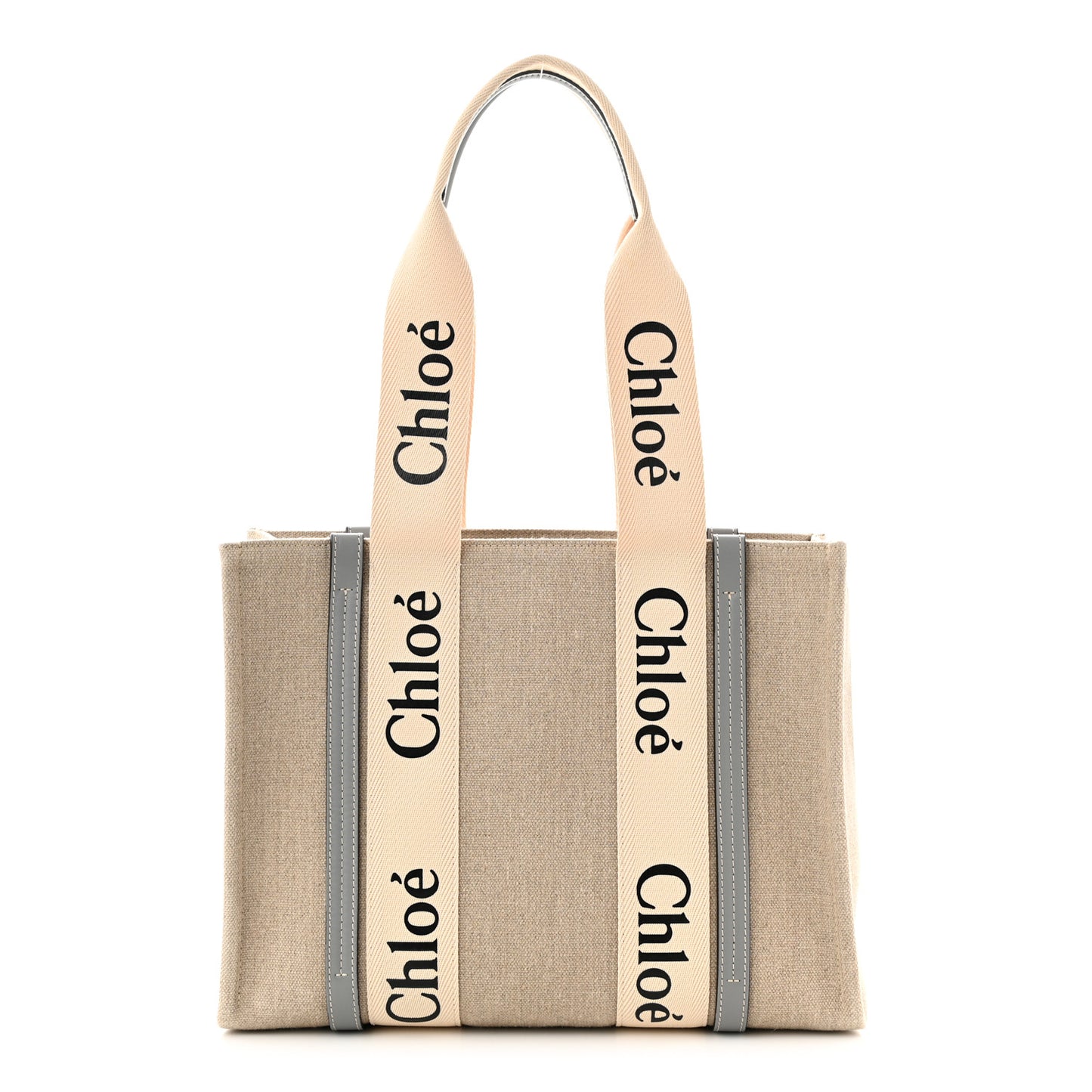 Linen Calfskin Medium Woody Ribbon Tote White Light Blue