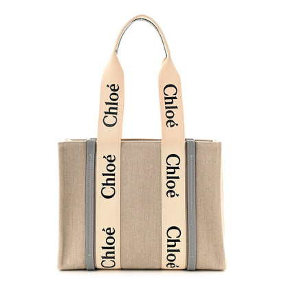 Chloe Linen Calfskin Medium Woody Ribbon Tote White Light Blue 1 of 10