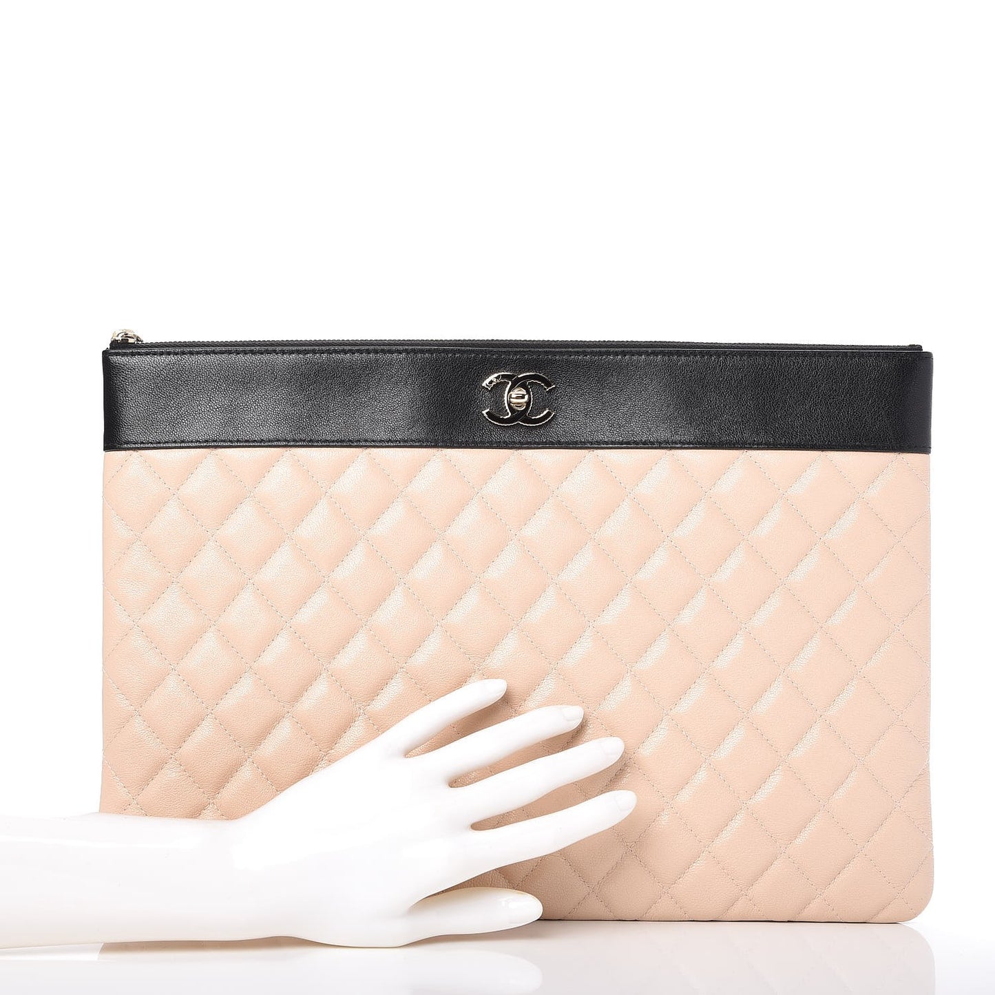 Sheepskin Quilted Large Vintage Mademoiselle Cosmetic Case Beige Black