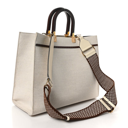 Fendi Canvas Vitello King Logo Embroidered Medium Fendi Sunshine Shopper Tote Grezzo Ghianda 3 of 9