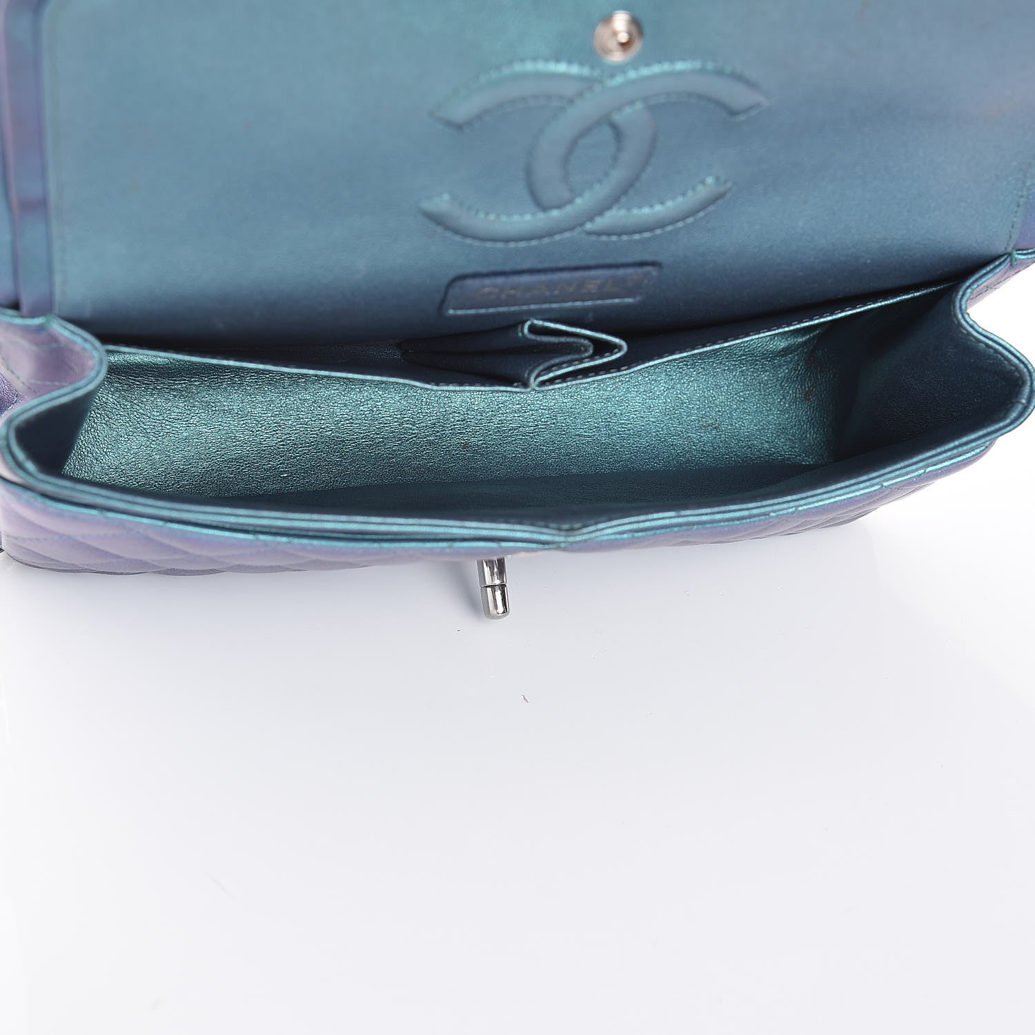Chanel Metallic Lambskin Quilted Medium Double Flap Turquoise 5 of 14
