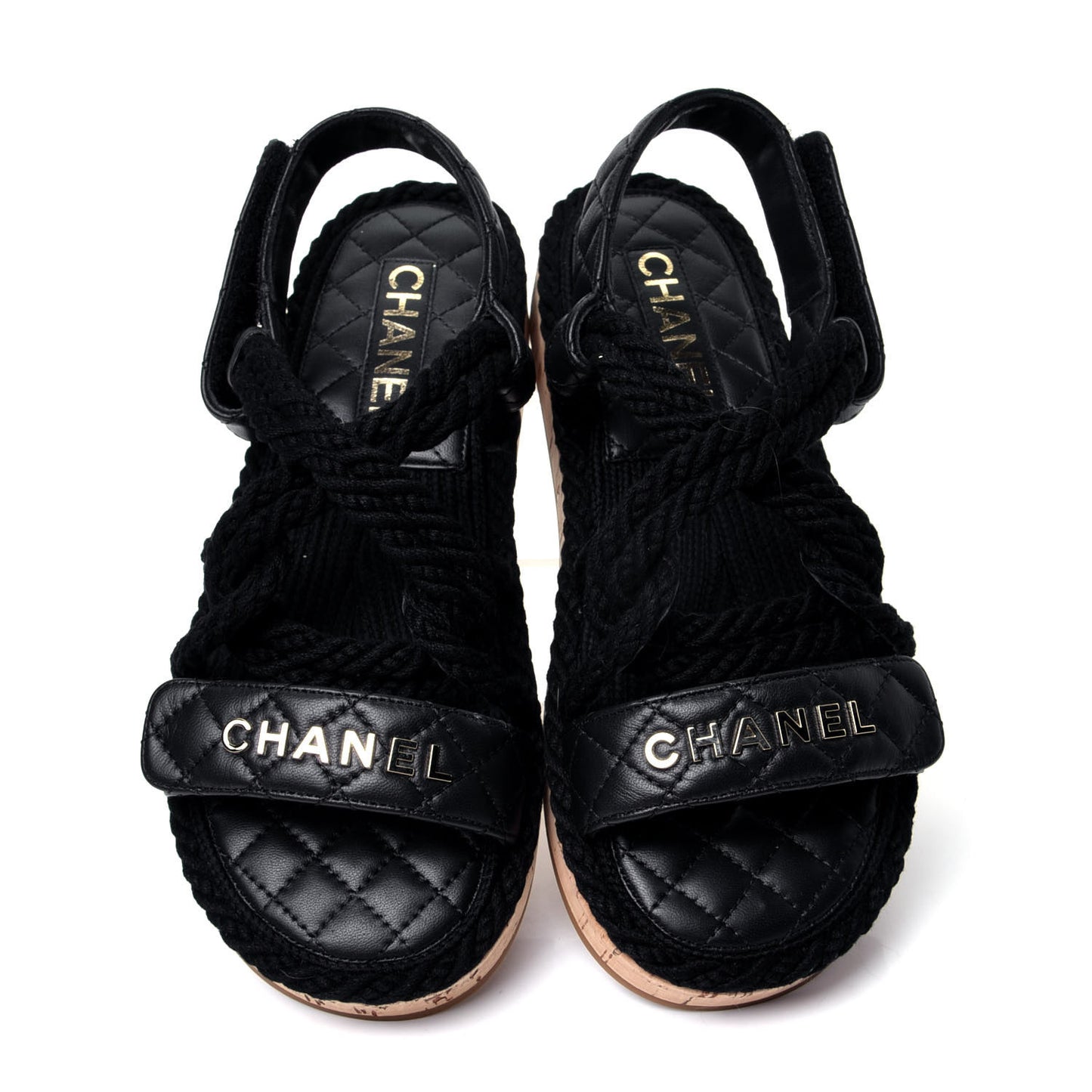 Cord Lambskin Quilted Logo Sandals 37 Black